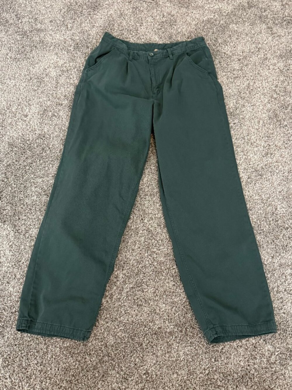 Free People Dark Green Pleated Utility Pants Women's 12 Relaxed Cotton